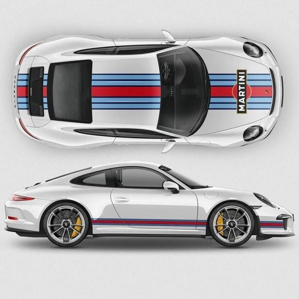 Martini Racing Stripes Set für Carrera – selbstklebende grafische Autoaufkleber aus Vinyl