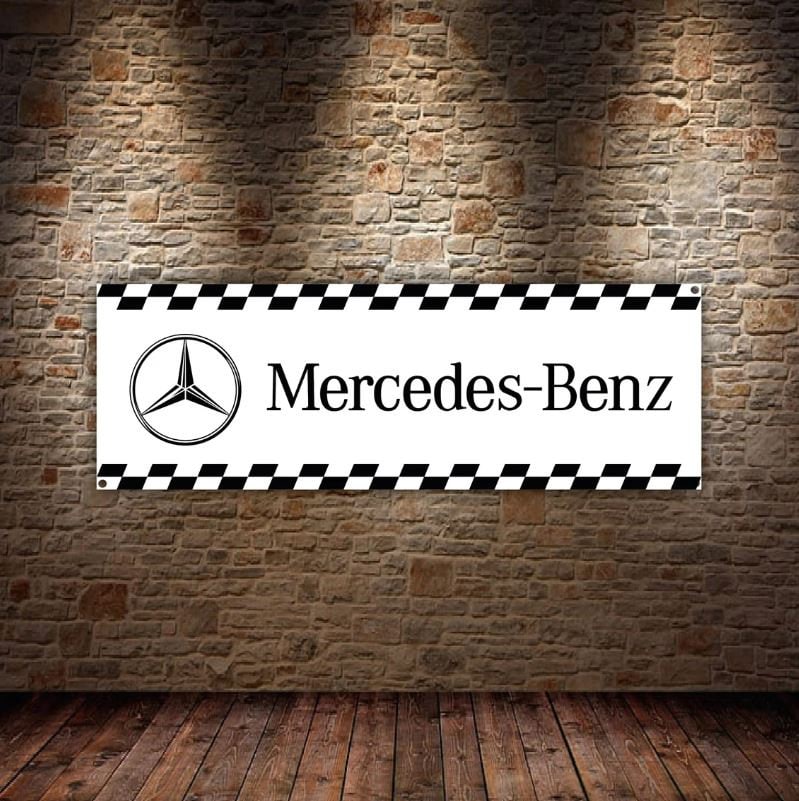 Banner Vinil Pvc Mercedes Logo | bandeira do escritório ou da sala de exposições, pôster | Oficina Automóvel | Poster Garagem Decoração | Presente | oficina | Lar