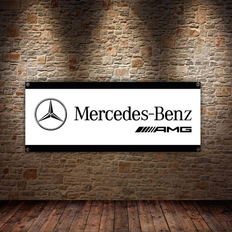 Banner Vinyl Pvc Mercedes Logo | Office or showroom Flag, Racing Poster | Auto Car Shop | Poster Garage Decor | Gift | workshop | Home