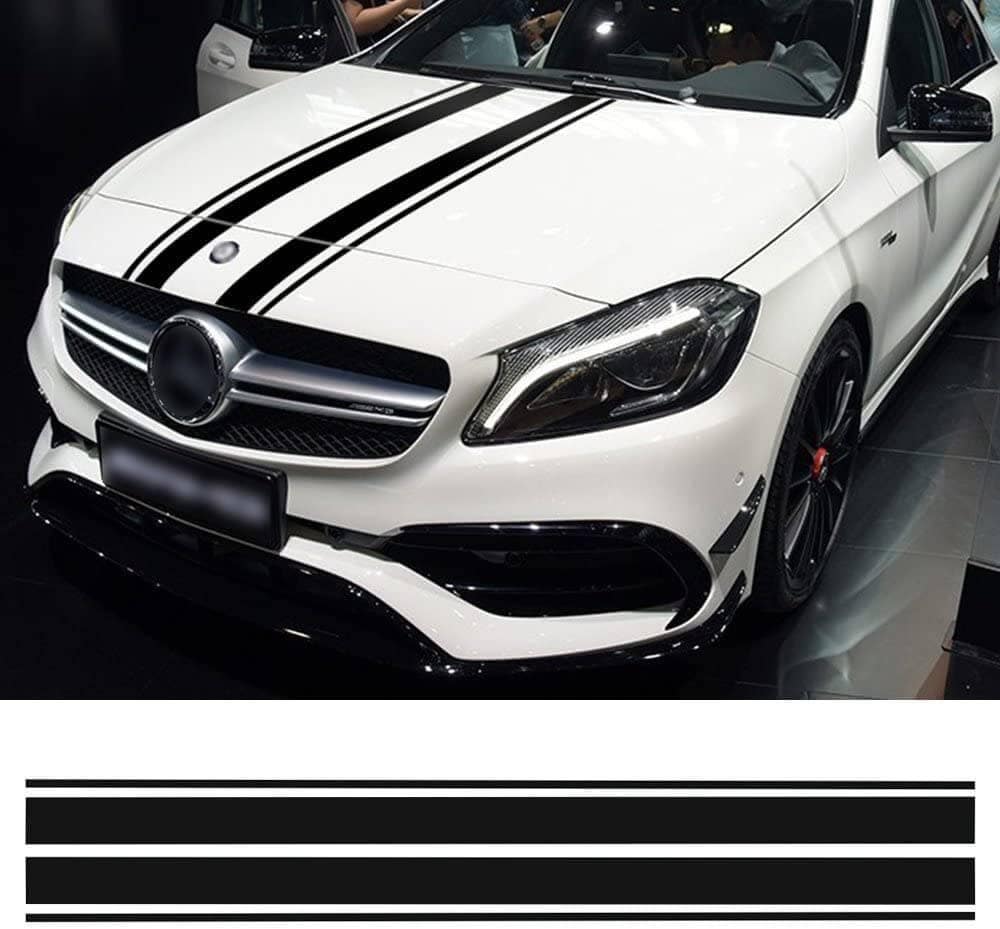 Set 2Pcs Racing Hood Decal Black Stripes Sticker sport racing decals