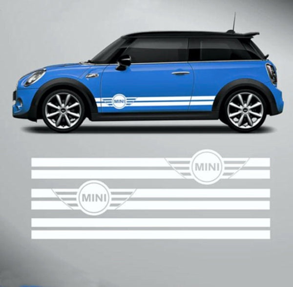 Set 3 Seiten für Mini Cooper alle Versionen, Rennstreifen, Renndekorationsaufkleber, selbstklebende Vinylgrafiken