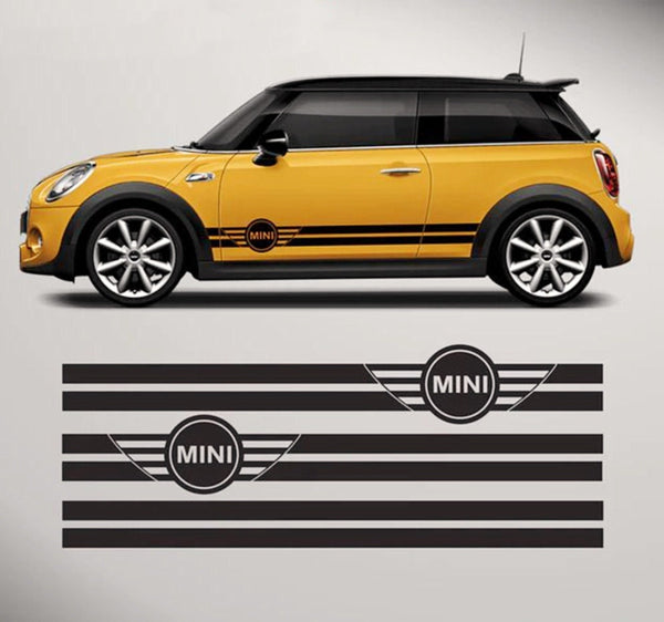 Set 3 Seiten für Mini Cooper alle Versionen, Rennstreifen, Renndekorationsaufkleber, selbstklebende Vinylgrafiken