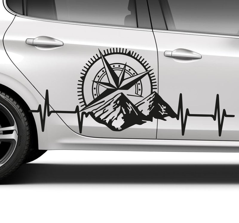 2 Pcs Set both sides Compass and Mountain for Vans Trucks 4x4 and Walls sticker decals