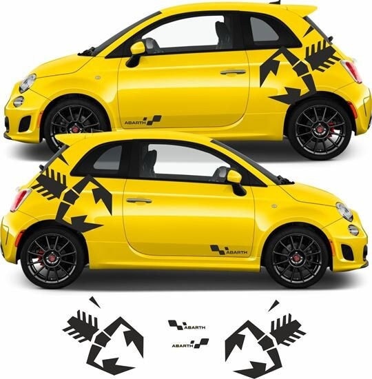 Kit 4-teiliges Abarth-Seitenaufkleber-Set für italienischen Fiat 500 | 595- Selbstklebende grafische Autoaufkleber aus Vinyl