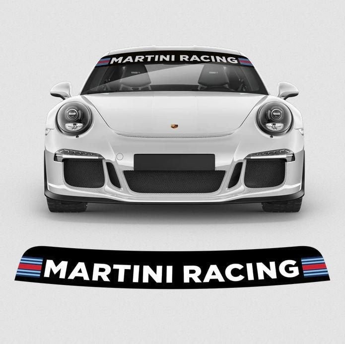 Martini-Rennwagen-Sonnenstreifen-Aufkleber für die Windschutzscheibe. Spiegel-Vinylaufkleber mit Streifen-Aufklebergrafik für PKW und LKW
