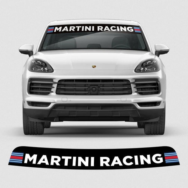 Martini-Rennwagen-Sonnenstreifen-Aufkleber für die Windschutzscheibe. Spiegel-Vinylaufkleber mit Streifen-Aufklebergrafik für PKW und LKW