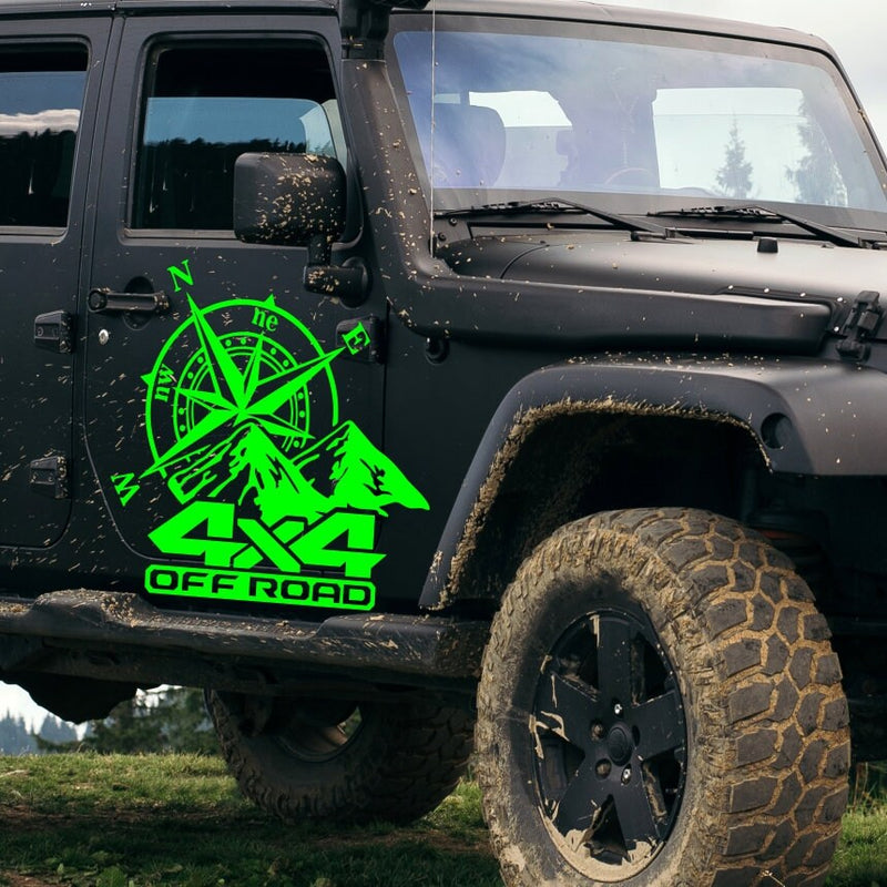 2 Pcs Set Car vinyl decal Compass Forest Mountain for Vans Trucks 4x4 all terrain cars trailer side body